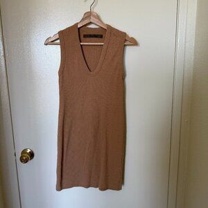 Enza Costa Brown Ribbed V Neck Mini Dress S​​